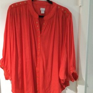 Chicos red batwing sleeve top with grommets